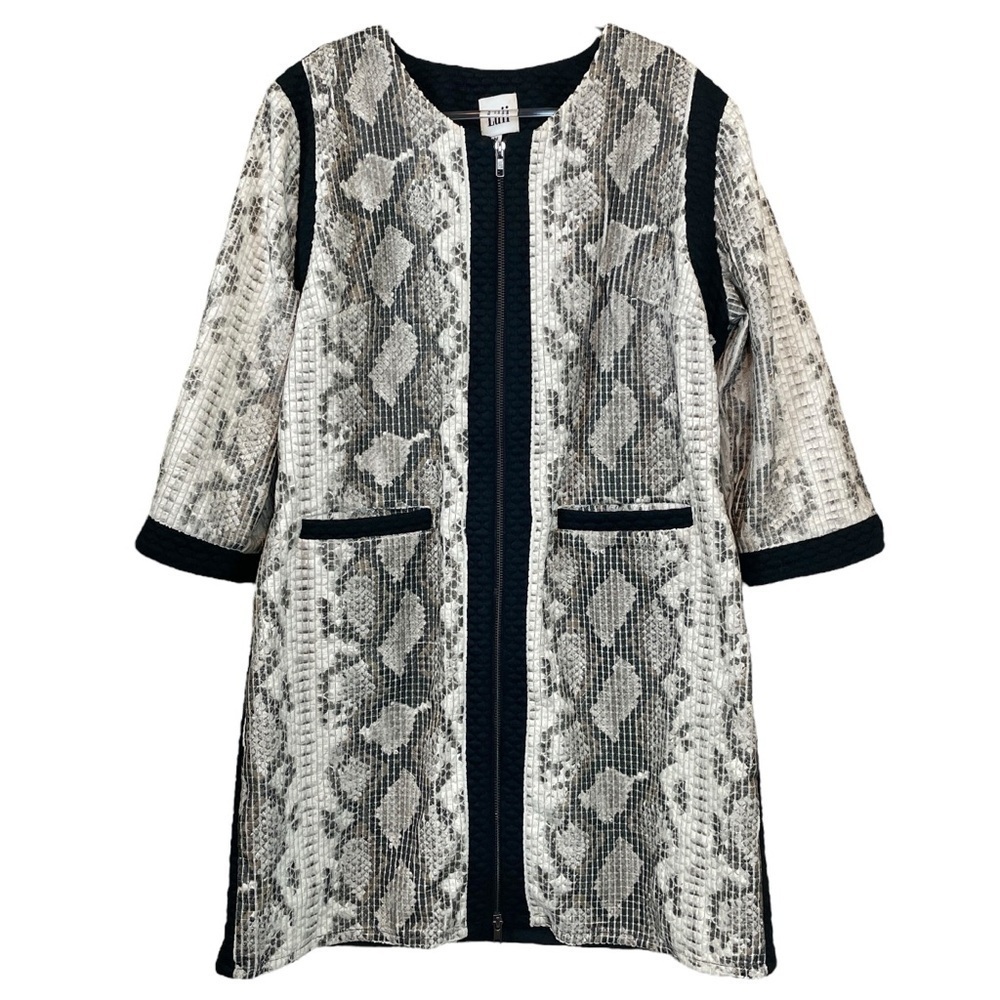 Luii Snake Animal Print Faux Suede Quilted Textured Jacket Beige Black Size M